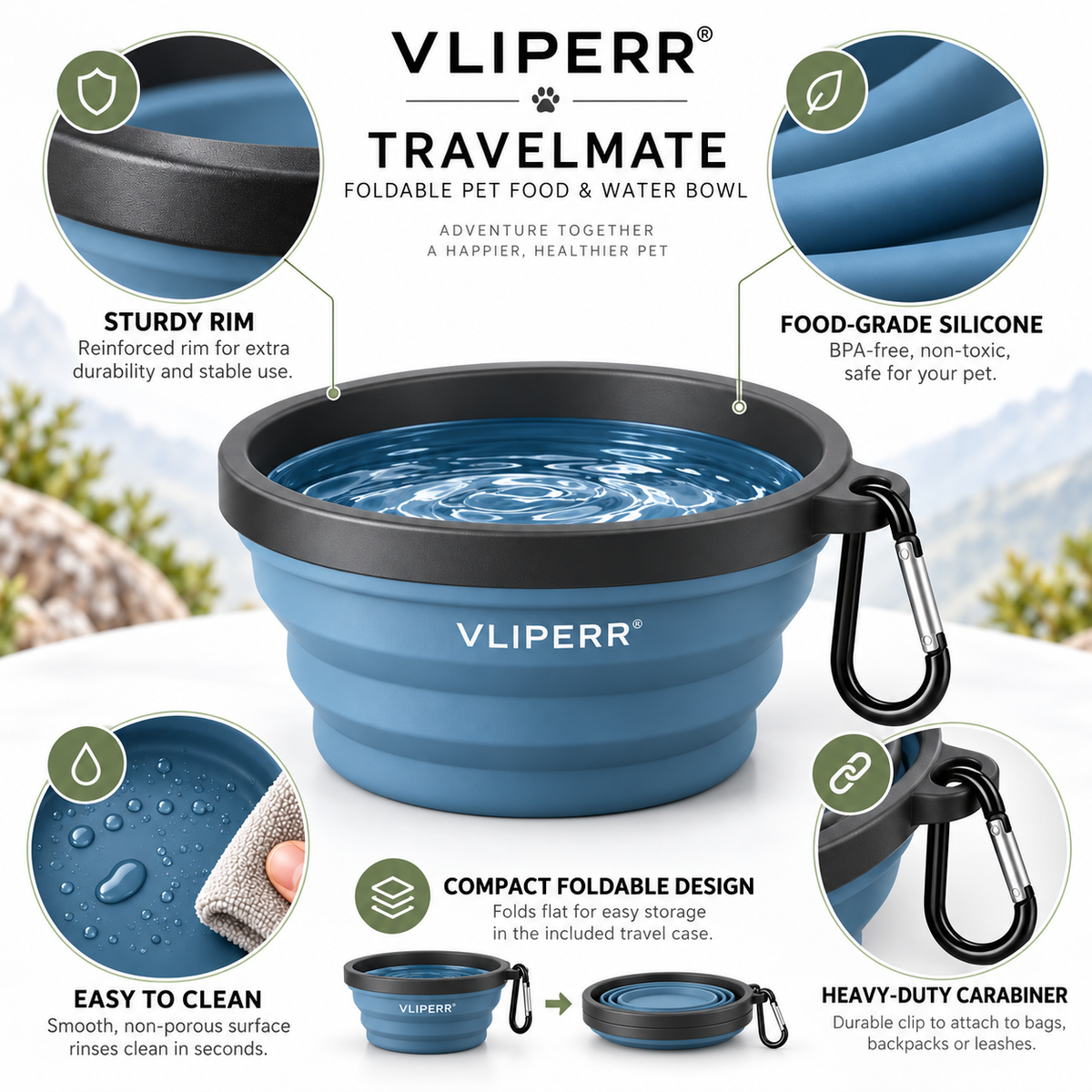 VLIPERR® TravelMate Foldable Pet Food & Water Bowl Set