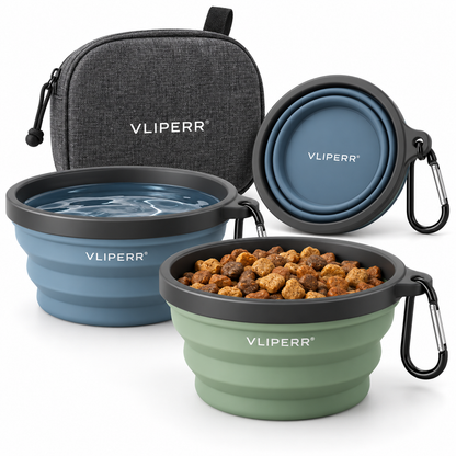 VLIPERR® TravelMate Foldable Pet Food & Water Bowl Set