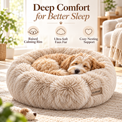 VLIPERR® CalmNest Washable Plush Calming Pet Bed