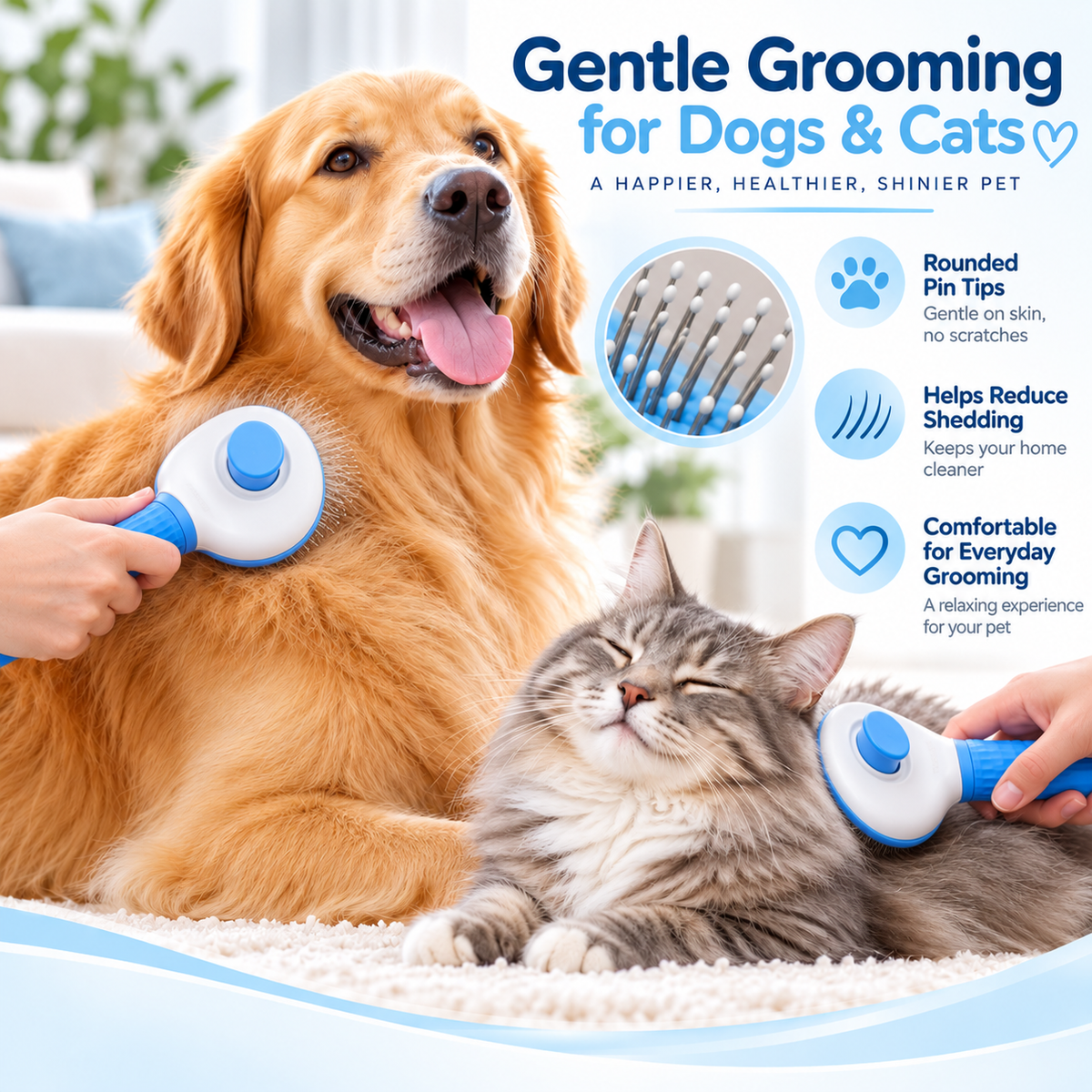 VLIPERR® ShedEase One-Click Self-Cleaning Pet Grooming Brush