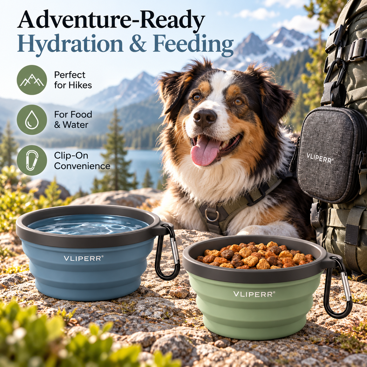 VLIPERR® TravelMate Foldable Pet Food & Water Bowl Set
