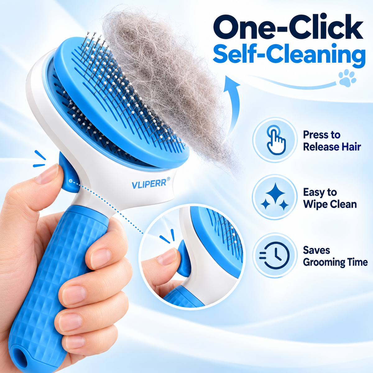 VLIPERR® ShedEase One-Click Self-Cleaning Pet Grooming Brush