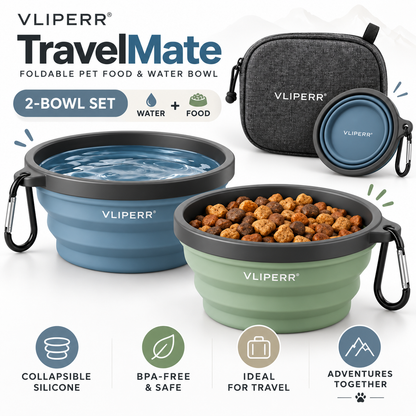 VLIPERR® TravelMate Foldable Pet Food & Water Bowl Set