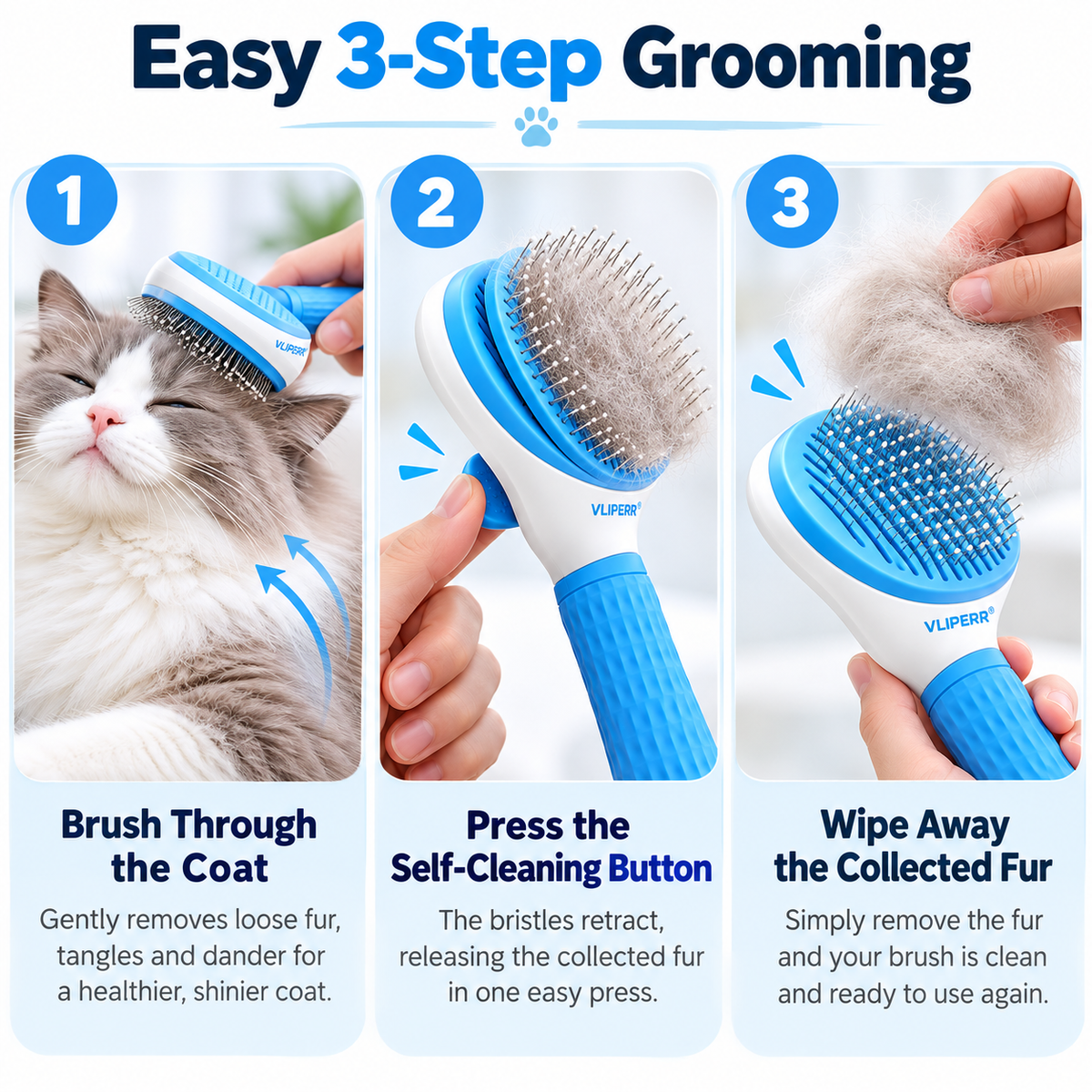 VLIPERR® ShedEase One-Click Self-Cleaning Pet Grooming Brush