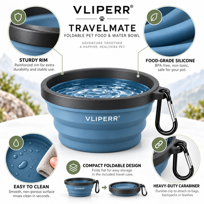 VLIPERR® TravelMate Foldable Pet Food & Water Bowl Set