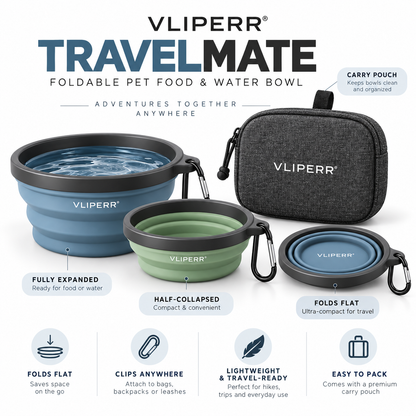 VLIPERR® TravelMate Foldable Pet Food & Water Bowl Set