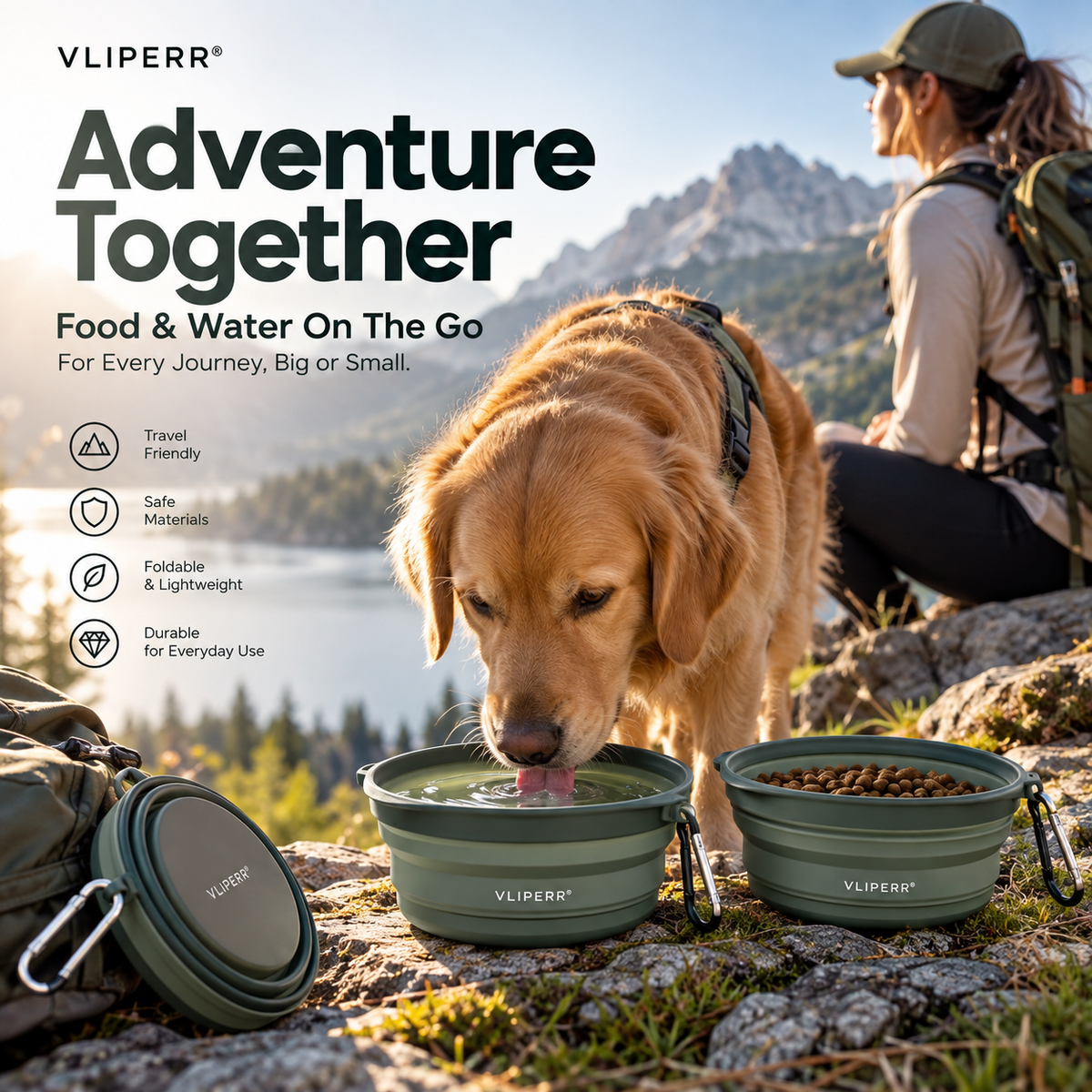 VLIPERR® TravelMate Foldable Pet Food & Water Bowl Set