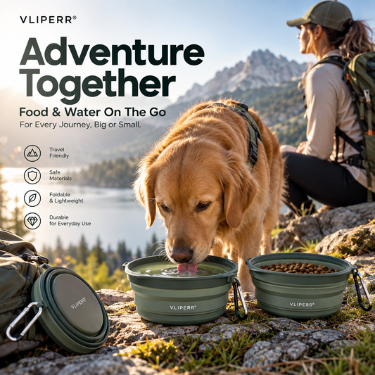 VLIPERR® TravelMate Foldable Pet Food & Water Bowl Set